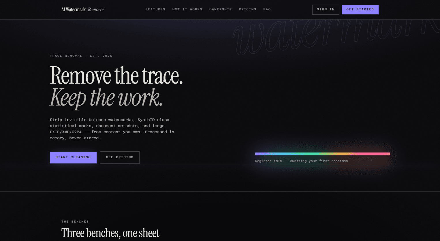 The home page of AI Watermark Remover, a live website I built