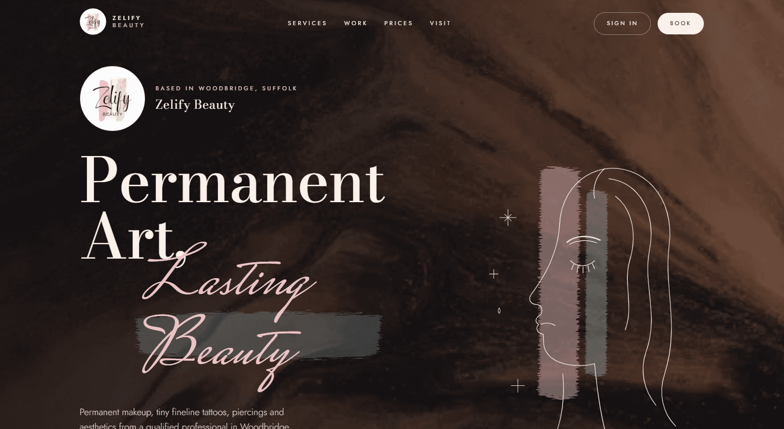 The home page of Zelify Beauty, a live website I built